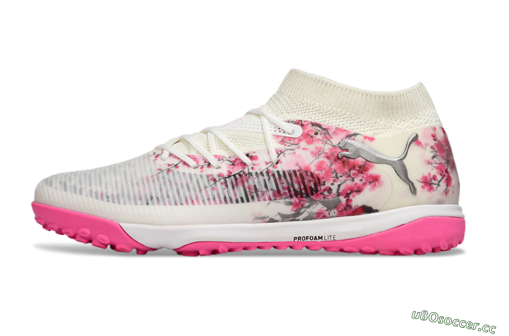 Men's Puma Future 8 Ultimate TF Artificial Turf Low-Tops Football Shoes - White/Black/Pink 0