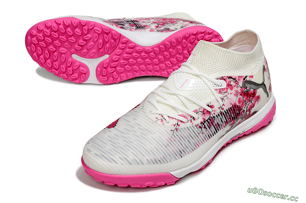 Men's Puma Future 8 Ultimate TF Artificial Turf Low-Tops Football Shoes - White/Black/Pink 3