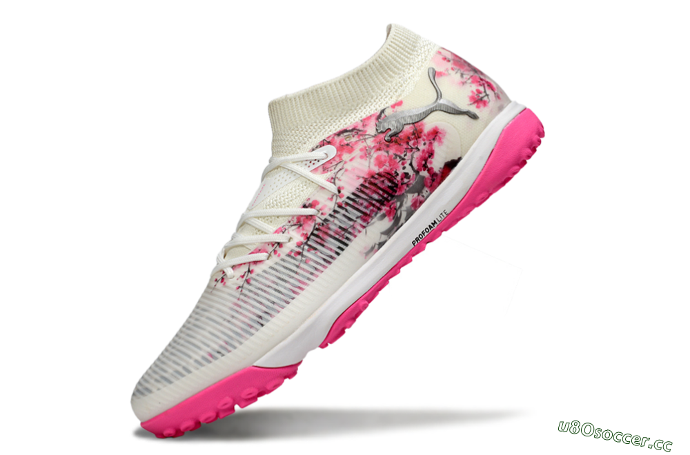 Men's Puma Future 8 Ultimate TF Artificial Turf Low-Tops Football Shoes - White/Black/Pink 5