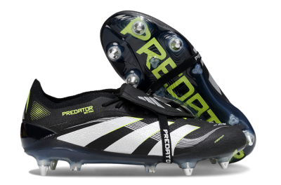 Men's Adidas Predator 25 Elite Foldover Tongue SG Soft Ground Low-Tops Football Boots - Black/Grey/Yellow