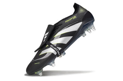 Men's Adidas Predator 25 Elite Foldover Tongue SG Soft Ground Low-Tops Football Boots - Black/Grey/Yellow