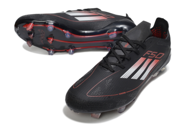 Men's Adidas F50 Elite FG Firm Ground Low-Tops Football Boots - Black/Silver/Red