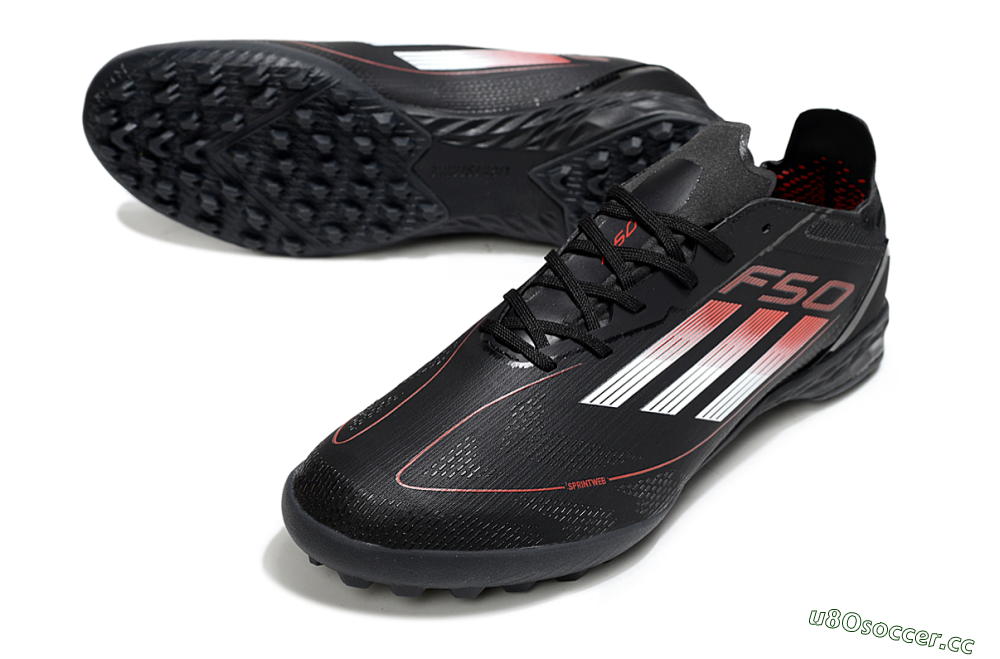 Men's Adidas F50 Elite TF Artificial Turf Low-Tops Football Shoes - Black/Silver/Red 3