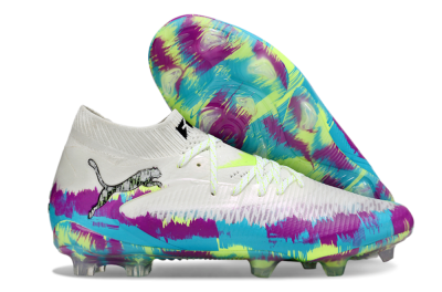 Unisex Puma Future 8 Ultimate FG Firm Ground Low-Tops Football Boots - White/Purple/Yellow/Blue