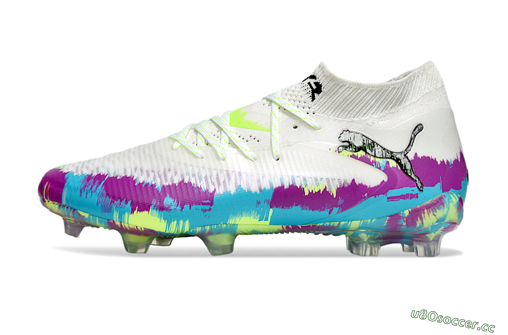 Unisex Puma Future 8 Ultimate FG Firm Ground Low-Tops Football Boots - White/Purple/Yellow/Blue 0
