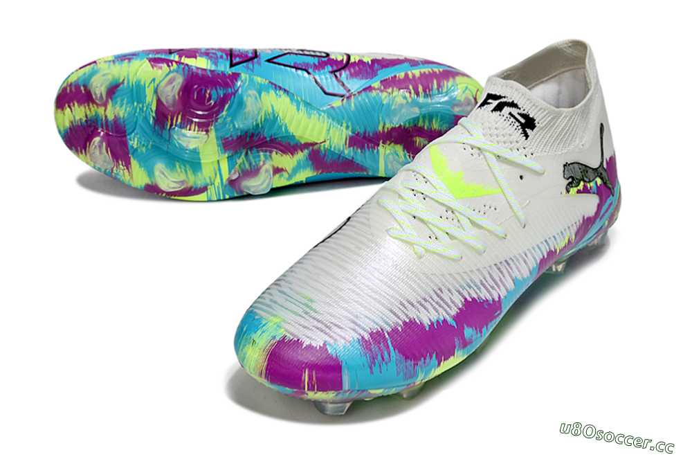 Unisex Puma Future 8 Ultimate FG Firm Ground Low-Tops Football Boots - White/Purple/Yellow/Blue 3