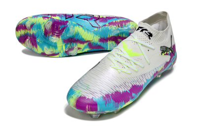 Unisex Puma Future 8 Ultimate FG Firm Ground Low-Tops Football Boots - White/Purple/Yellow/Blue
