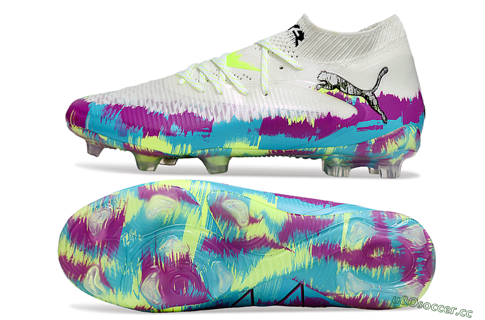 Unisex Puma Future 8 Ultimate FG Firm Ground Low-Tops Football Boots - White/Purple/Yellow/Blue 1