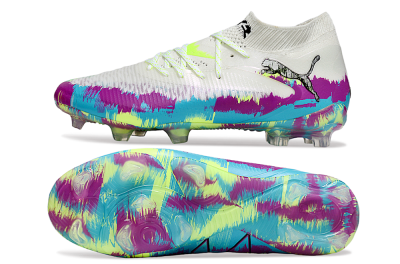 Unisex Puma Future 8 Ultimate FG Firm Ground Low-Tops Football Boots - White/Purple/Yellow/Blue