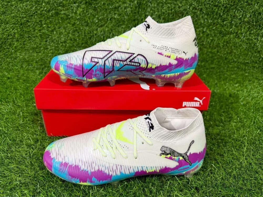 Unisex Puma Future 8 Ultimate FG Firm Ground Low-Tops Football Boots - White/Purple/Yellow/Blue