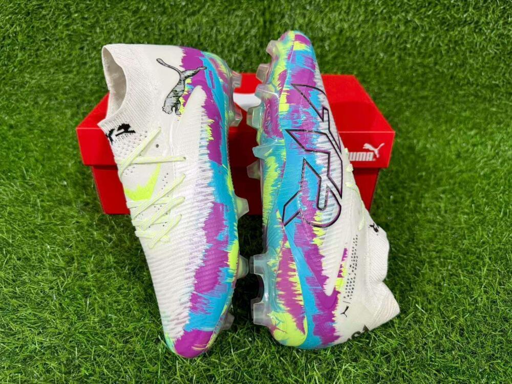 Unisex Puma Future 8 Ultimate FG Firm Ground Low-Tops Football Boots - White/Purple/Yellow/Blue