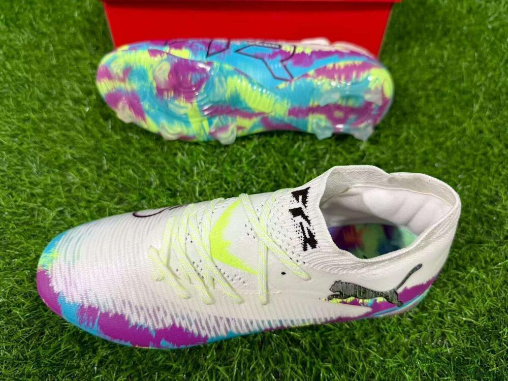 Unisex Puma Future 8 Ultimate FG Firm Ground Low-Tops Football Boots - White/Purple/Yellow/Blue