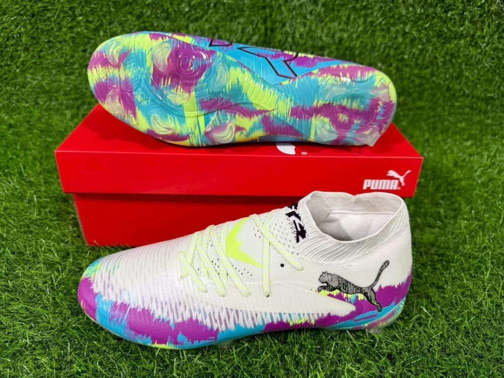 Unisex Puma Future 8 Ultimate FG Firm Ground Low-Tops Football Boots - White/Purple/Yellow/Blue