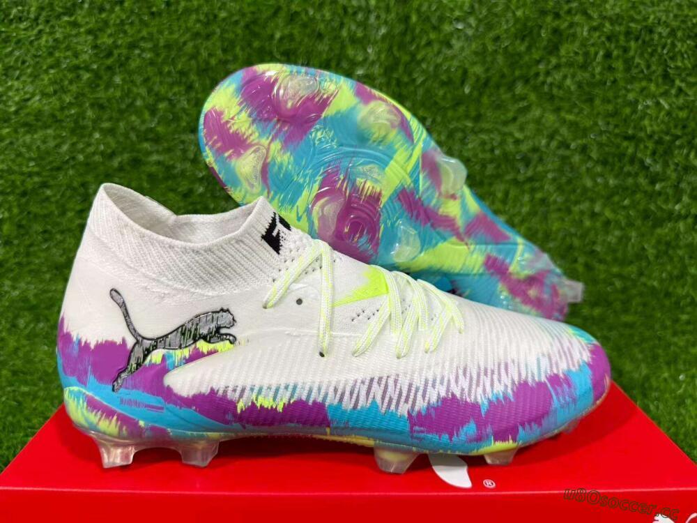 Unisex Puma Future 8 Ultimate FG Firm Ground Low-Tops Football Boots - White/Purple/Yellow/Blue
