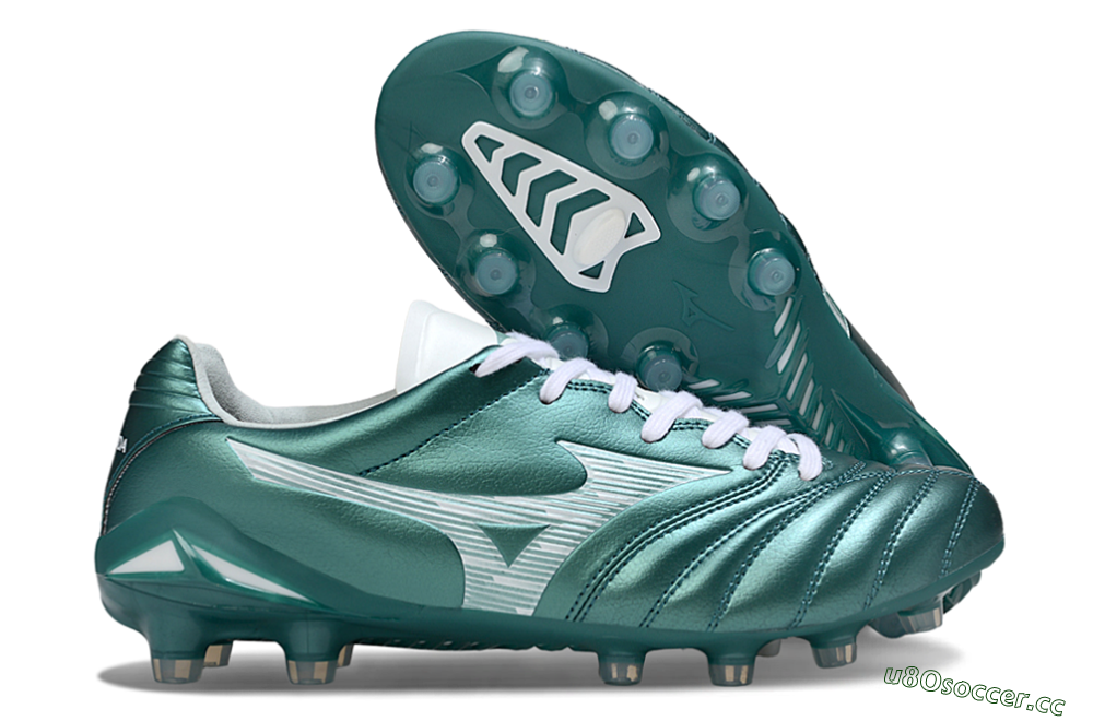 Men's Mizuno Morelia Neo 4 FG Firm Ground Low-Tops Football Boots - Green/White 2