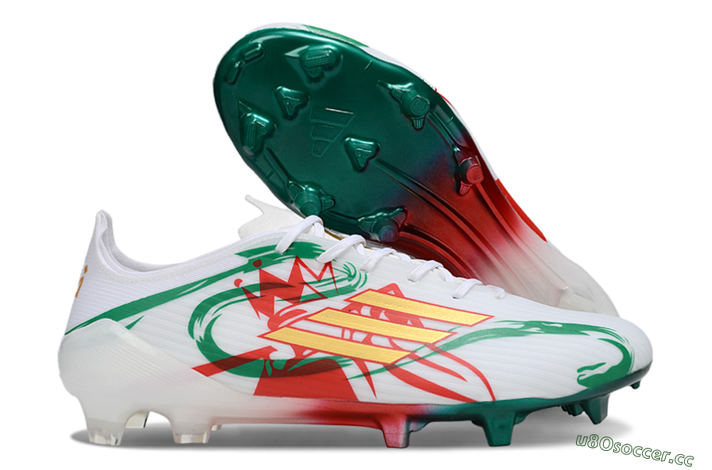 Unisex Adidas F50 Elite FG Firm Ground Low-Tops Football Boots - White/Green/Gold/Red 2