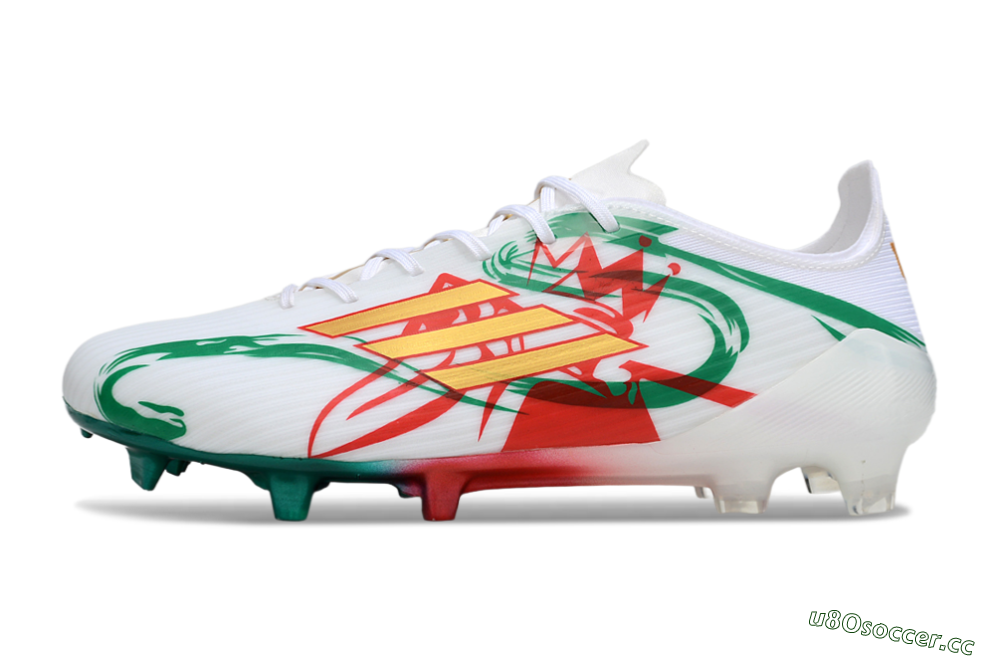 Unisex Adidas F50 Elite FG Firm Ground Low-Tops Football Boots - White/Green/Gold/Red 0