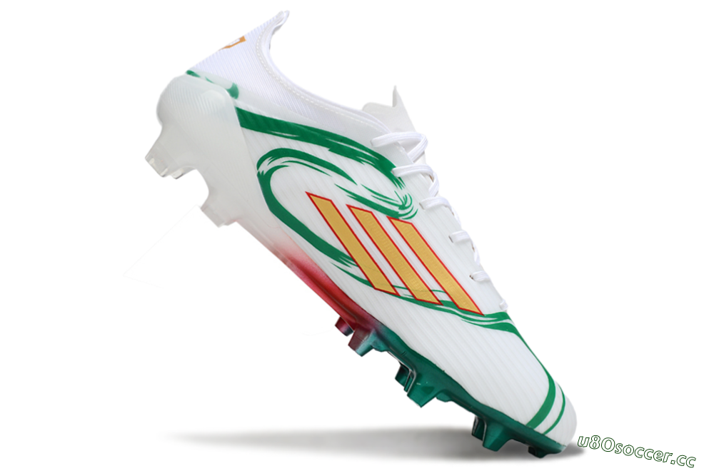 Unisex Adidas F50 Elite FG Firm Ground Low-Tops Football Boots - White/Green/Gold/Red 4