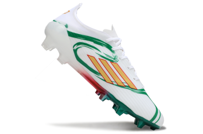 Unisex Adidas F50 Elite FG Firm Ground Low-Tops Football Boots - White/Green/Gold/Red