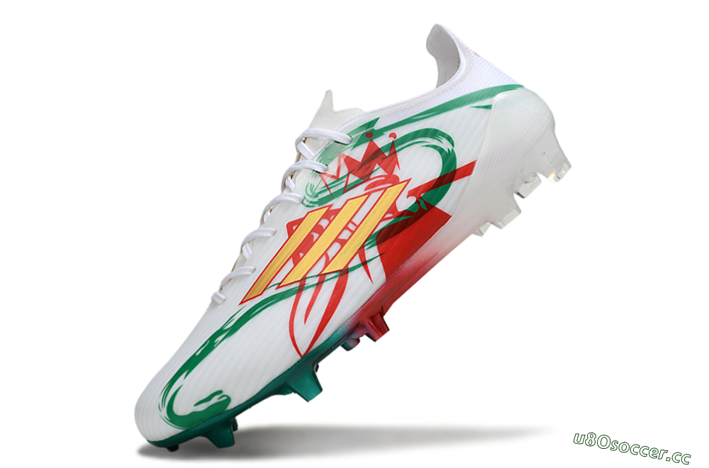 Unisex Adidas F50 Elite FG Firm Ground Low-Tops Football Boots - White/Green/Gold/Red 5