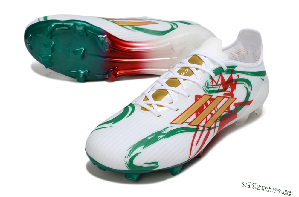 Unisex Adidas F50 Elite FG Firm Ground Low-Tops Football Boots - White/Green/Gold/Red 3