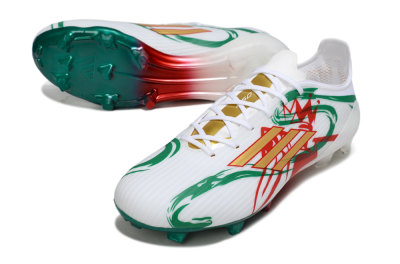 Unisex Adidas F50 Elite FG Firm Ground Low-Tops Football Boots - White/Green/Gold/Red