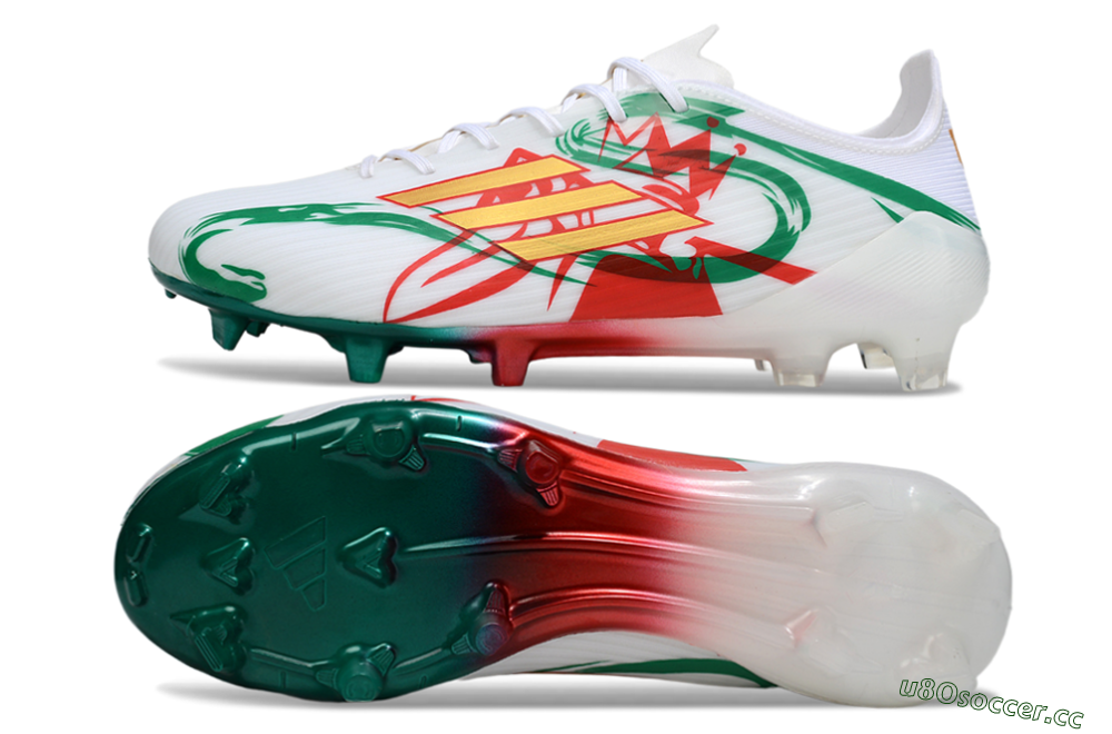 Unisex Adidas F50 Elite FG Firm Ground Low-Tops Football Boots - White/Green/Gold/Red 1