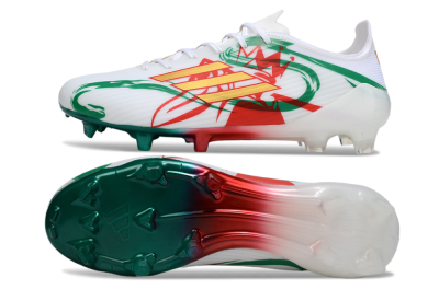 Unisex Adidas F50 Elite FG Firm Ground Low-Tops Football Boots - White/Green/Gold/Red
