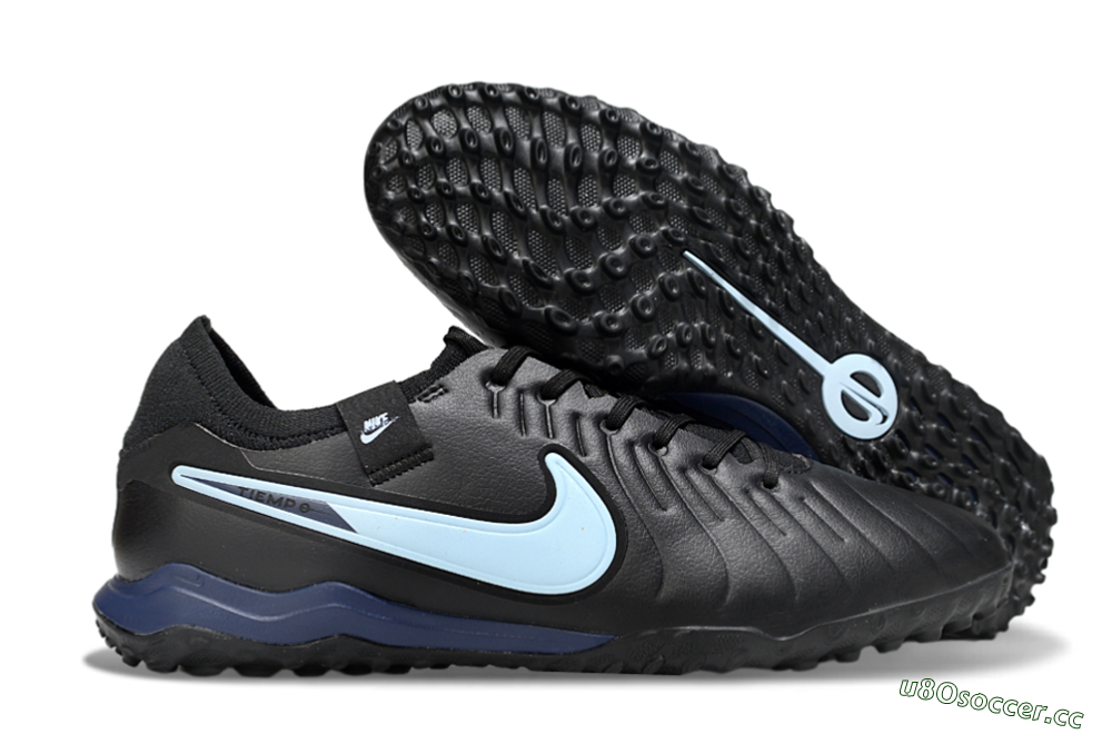Men's Nike Tiempo Legend 10 Pro TF Artificial Turf Low-Tops Football Shoes - Black/Jade/Blue 2