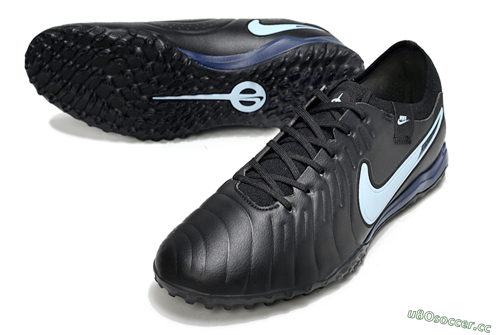 Men's Nike Tiempo Legend 10 Pro TF Artificial Turf Low-Tops Football Shoes - Black/Jade/Blue 3