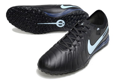Men's Nike Tiempo Legend 10 Pro TF Artificial Turf Low-Tops Football Shoes - Black/Jade/Blue