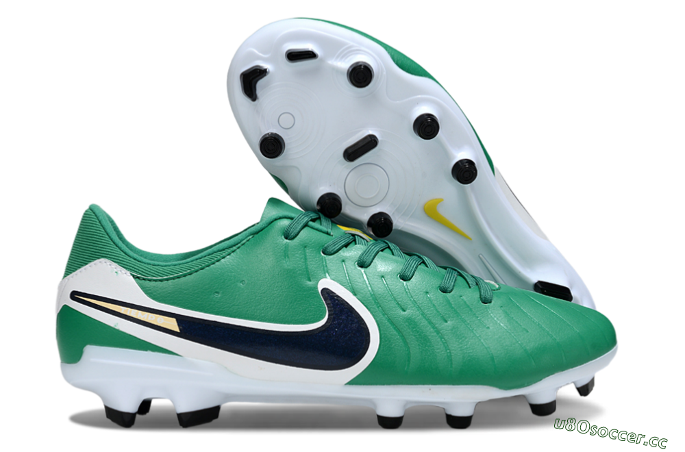 Men's Nike Tiempo Legend 10 Academy FG Firm Ground Low-Tops Football Boots - Green/Blue/Yellow 2