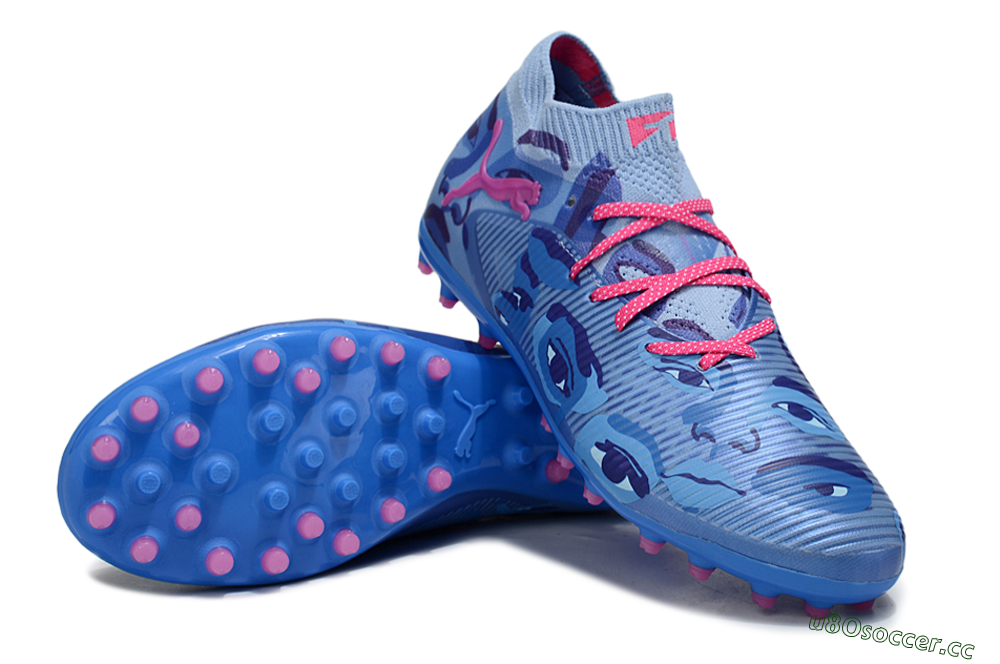 Men's Puma Future 8 Ultimate MG Multi Ground Low-Tops Football Boots - Blue/Pink/Black 3