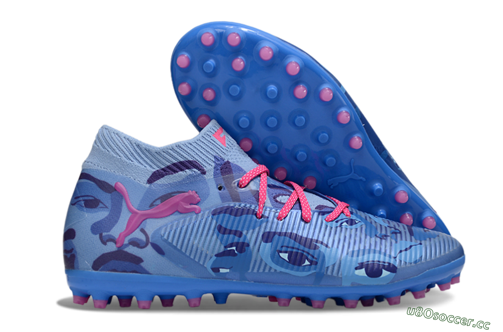 Men's Puma Future 8 Ultimate MG Multi Ground Low-Tops Football Boots - Blue/Pink/Black 2