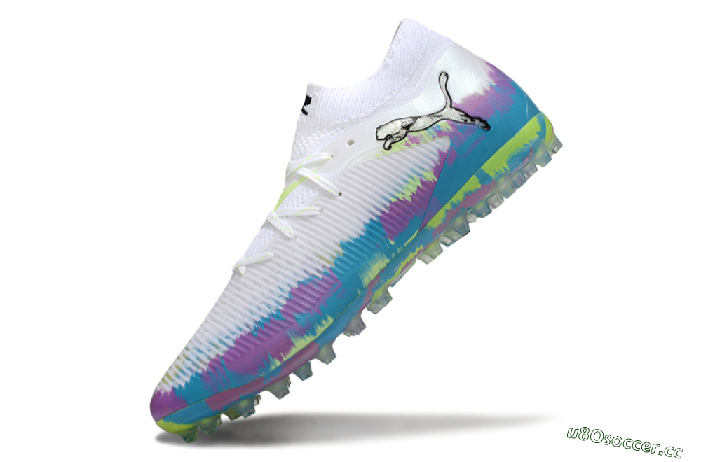 Men's Puma Future 8 Ultimate MG Multi Ground Low-Tops Football Boots - White/Blue/Yellow 5