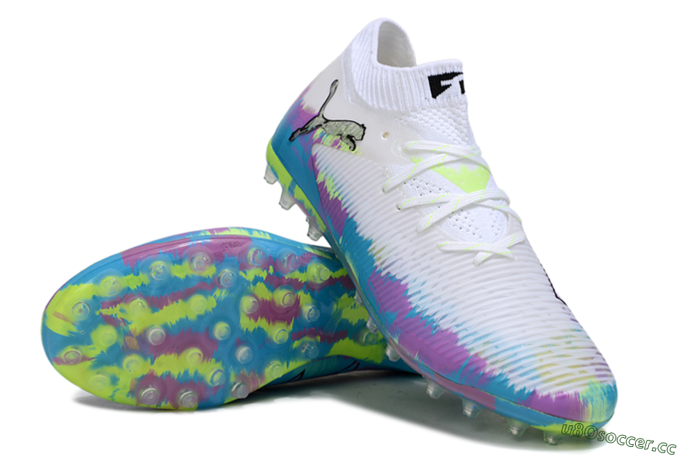 Men's Puma Future 8 Ultimate MG Multi Ground Low-Tops Football Boots - White/Blue/Yellow 3