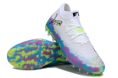 Men's Puma Future 8 Ultimate MG Multi Ground Low-Tops Football Boots - White/Blue/Yellow