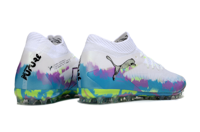Men's Puma Future 8 Ultimate MG Multi Ground Low-Tops Football Boots - White/Blue/Yellow