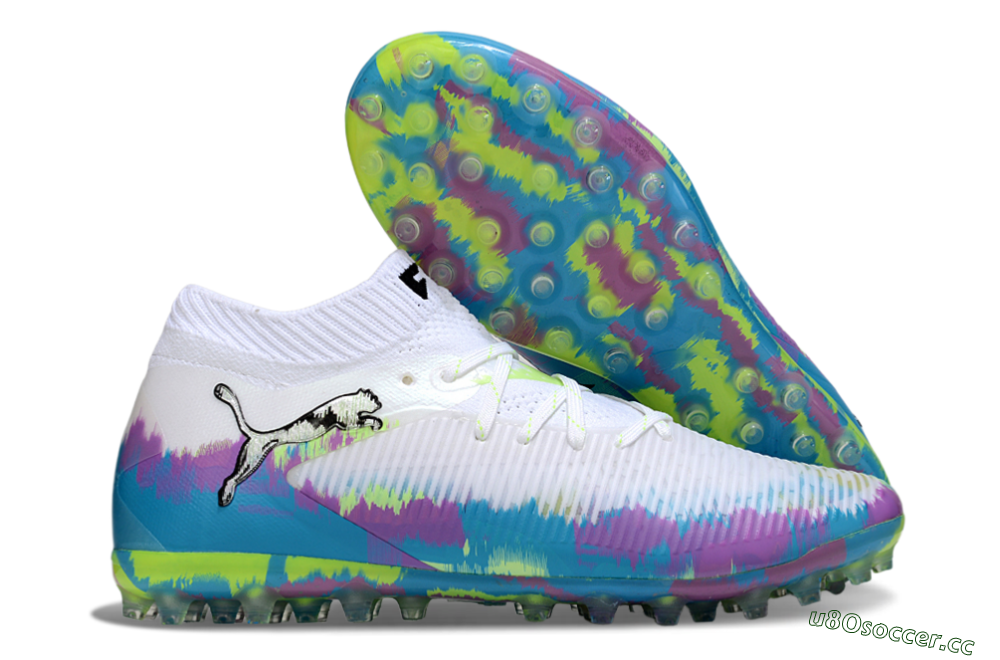 Men's Puma Future 8 Ultimate MG Multi Ground Low-Tops Football Boots - White/Blue/Yellow 2