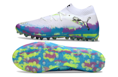 Men's Puma Future 8 Ultimate MG Multi Ground Low-Tops Football Boots - White/Blue/Yellow