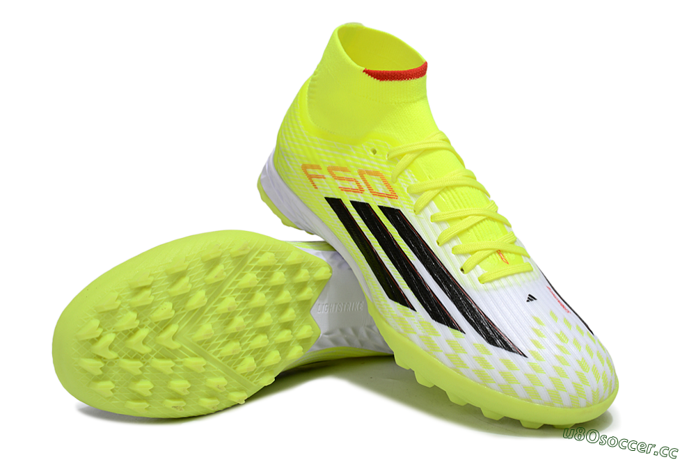 Men's Adidas F50 Elite Mid TF Artificial Turf High-Tops Football Shoes - Yellow/Black/Red 3