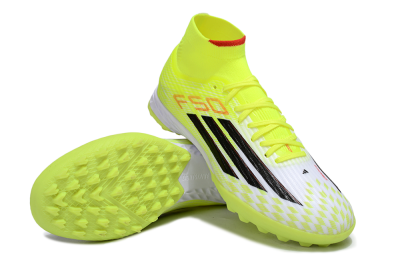 Men's Adidas F50 Elite Mid TF Artificial Turf High-Tops Football Shoes - Yellow/Black/Red
