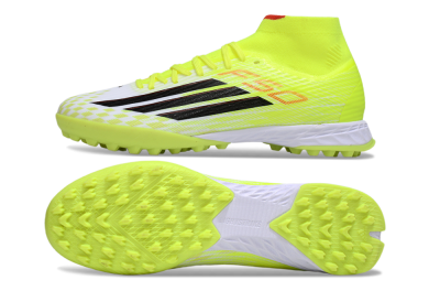 Men's Adidas F50 Elite Mid TF Artificial Turf High-Tops Football Shoes - Yellow/Black/Red