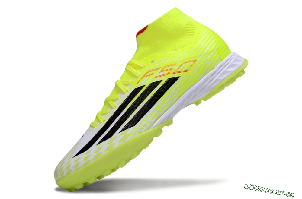 Men's Adidas F50 Elite Mid TF Artificial Turf High-Tops Football Shoes - Yellow/Black/Red 5