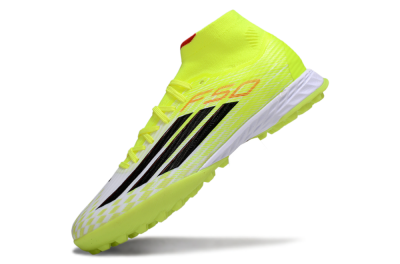 Men's Adidas F50 Elite Mid TF Artificial Turf High-Tops Football Shoes - Yellow/Black/Red