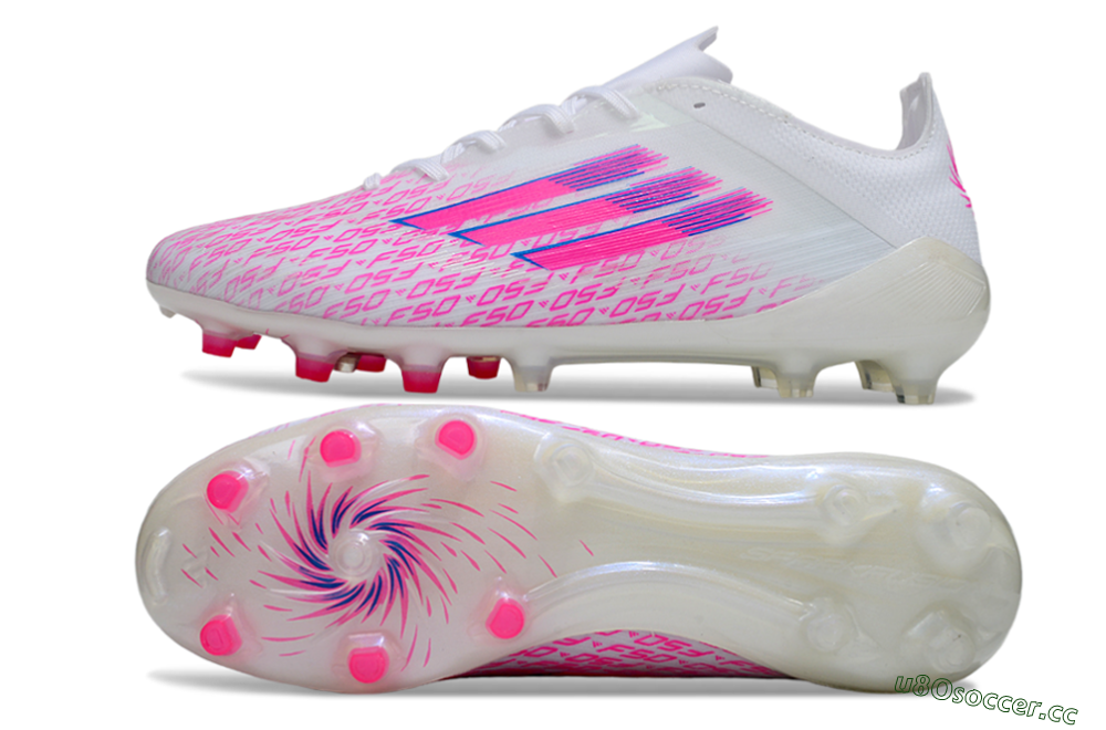 Men's Adidas F50 Pro FG Firm Ground Low-Tops Football Boots - White/Pink/Blue 1
