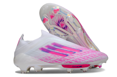 Men's Adidas F50+ Elite Lightstrike Pro FG Firm Ground Low-Tops Football Boots - White/Pink/Blue