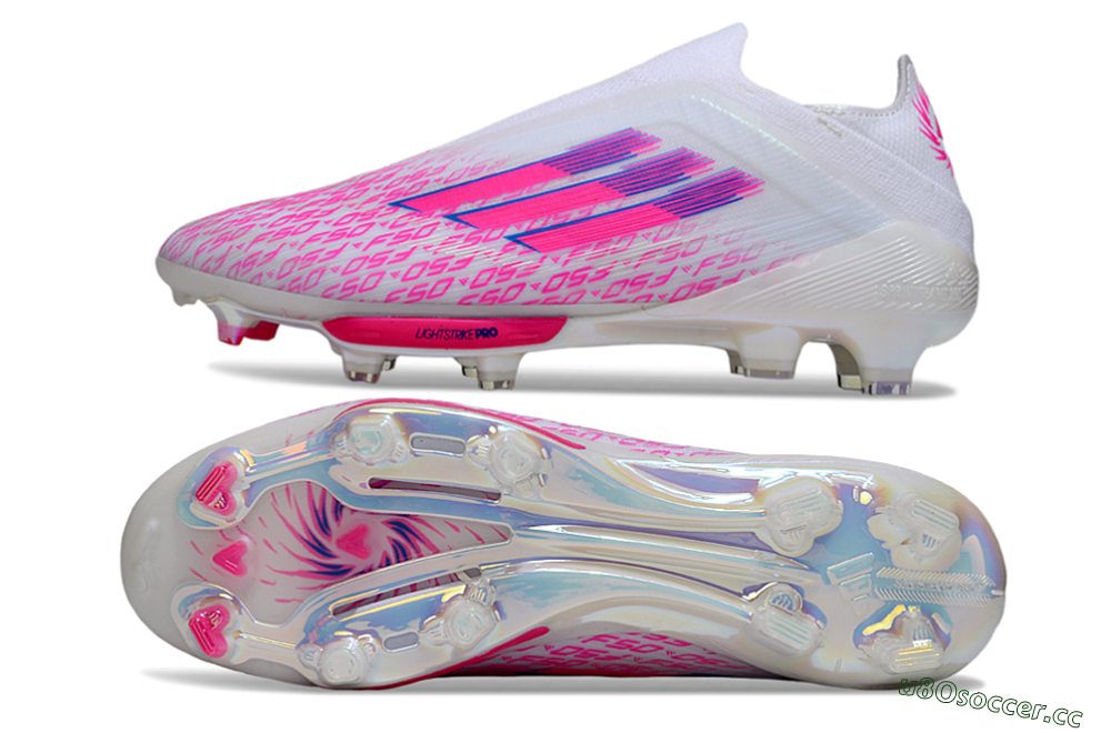 Men's Adidas F50+ Elite Lightstrike Pro FG Firm Ground Low-Tops Football Boots - White/Pink/Blue 1