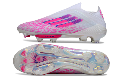 Men's Adidas F50+ Elite Lightstrike Pro FG Firm Ground Low-Tops Football Boots - White/Pink/Blue