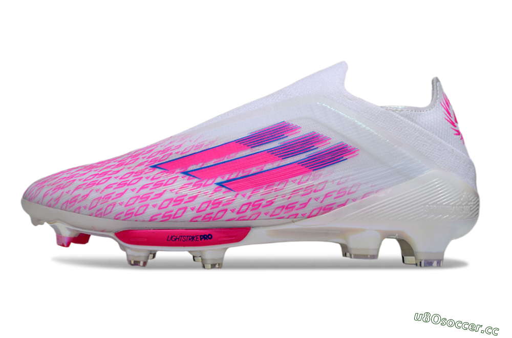 Men's Adidas F50+ Elite Lightstrike Pro FG Firm Ground Low-Tops Football Boots - White/Pink/Blue 0